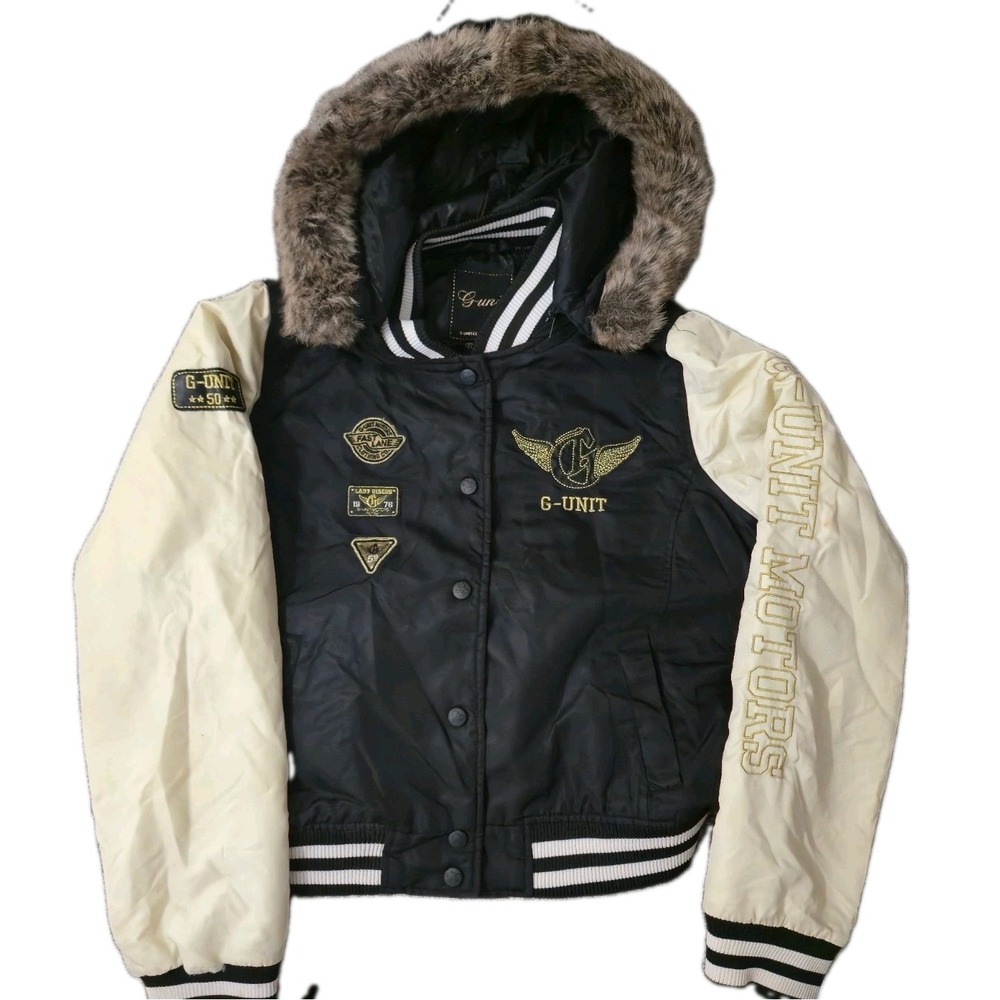 Vtg Y2K G-Unit Snap Fur Hooded Winter Jacket Coat Classic Size M SHORT 2000s